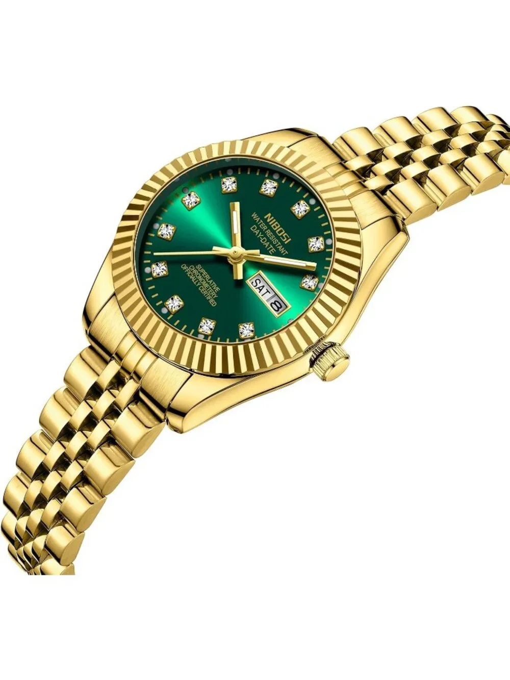 Women's Gold Green Waterproof Luminous, Dainty Luxury Diamond Dial Ladies Watch